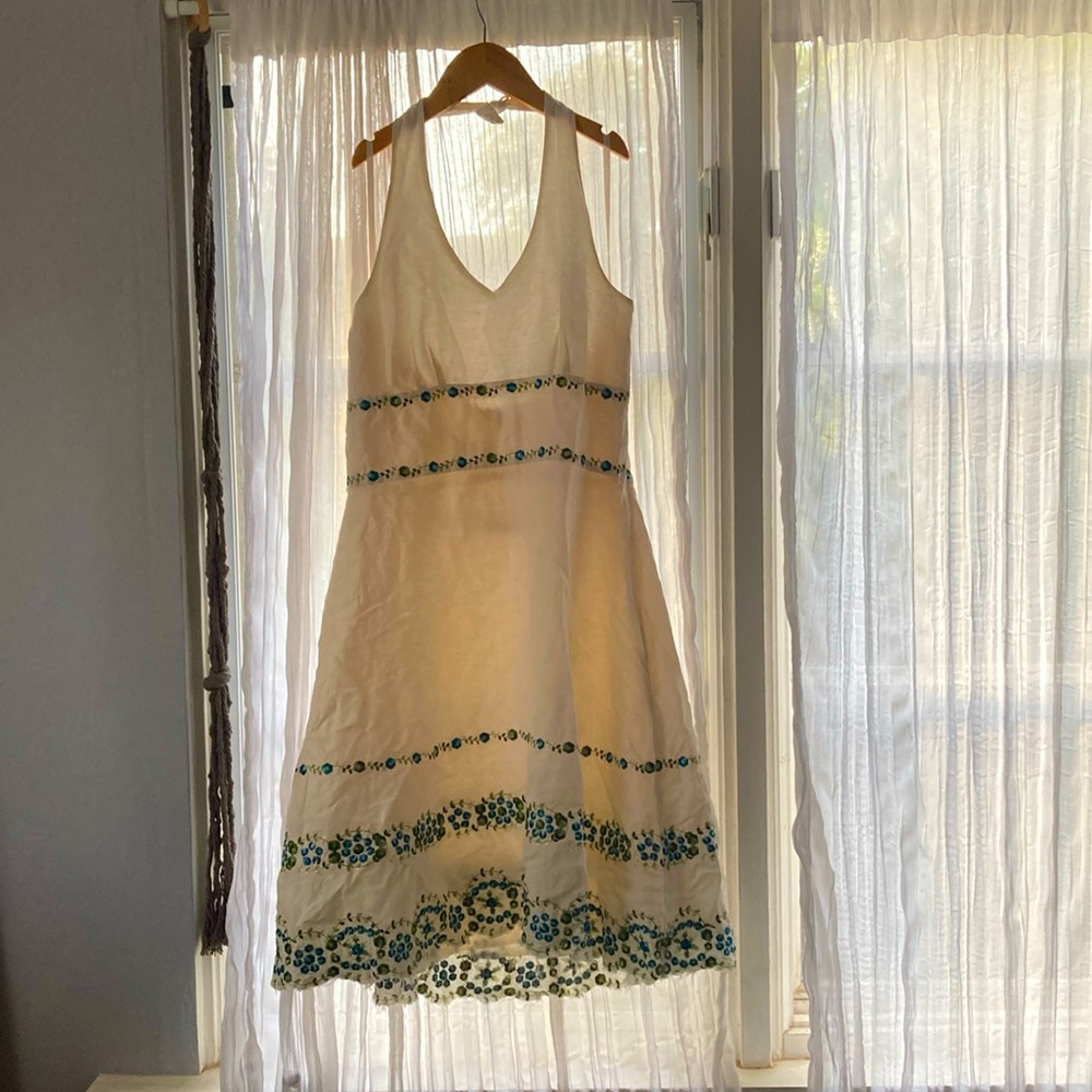 ann taylor floral embroidered halter dress